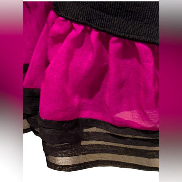 Bebe NWT Size M Pretty Pink Purple Black Silk High Waisted Ruffled Dress. (0573) - Picture 7 of 16
